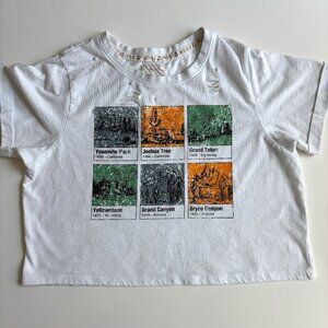 Recycled Threads Women's White National Parks‎ Distressed Cropped T Shirt Size M